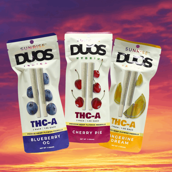 SUNRISE DUOS 3GM THCA PREROLLS 1.5G/2CT 5PK 1CT3G 5PK 1CT